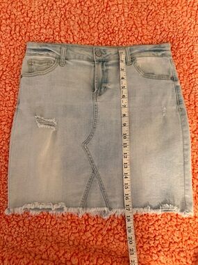 Celebrity Pink Light Blue Distressed Denim Mini Skirt